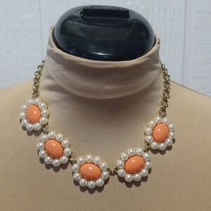 BR necklace peach and pearl costume jewelry 18" long